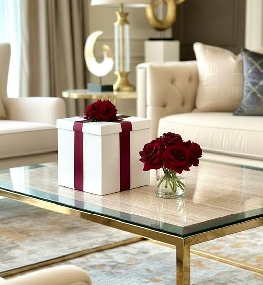 Burgundy Rose Floral Arrangement: Real-Touch Faux Centerpiece, Gift Box