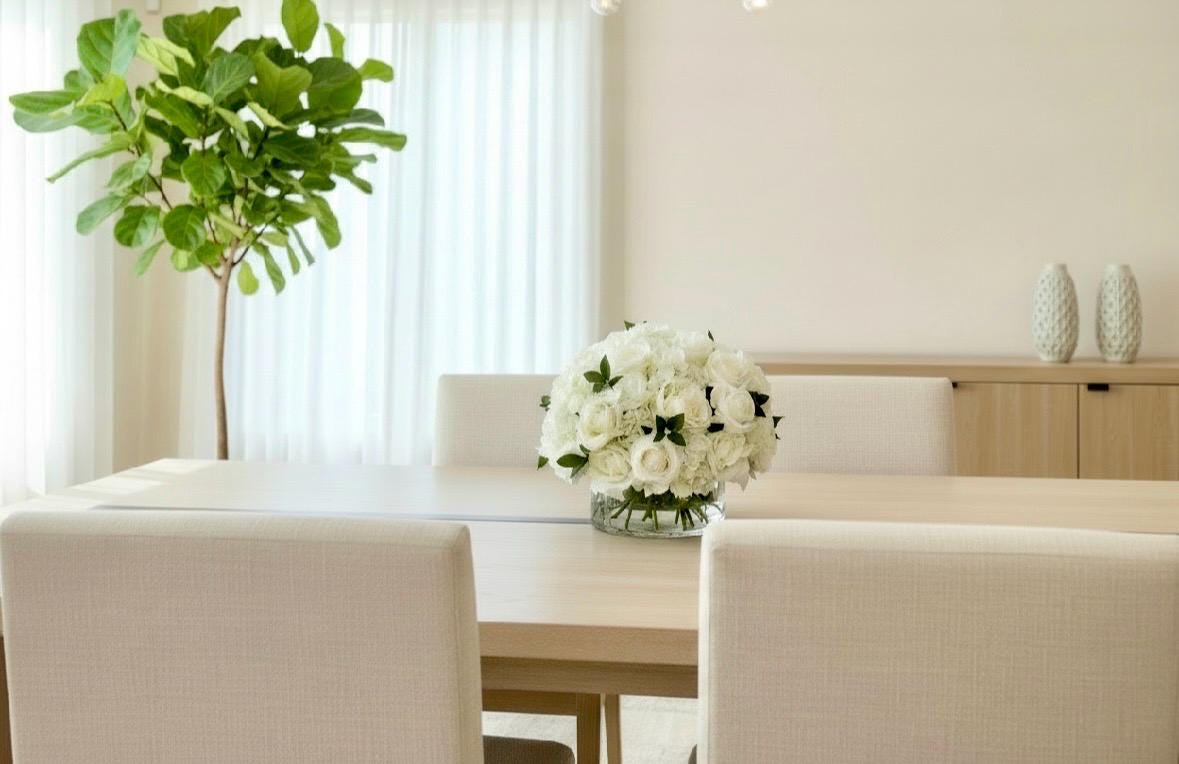 Real Touch White Hydrangea Centerpiece: Ivory Rose Faux Floral Arrangement