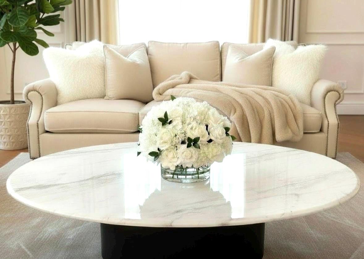 Real Touch White Hydrangea Centerpiece: Ivory Rose Faux Floral Arrangement
