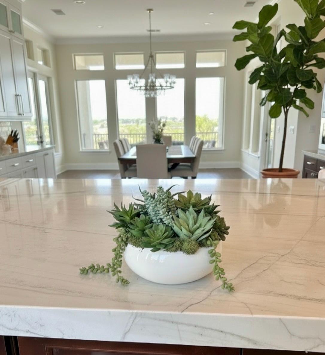 High Quality Succulent Arrangement in White Ceramic Planter: 9" Diameter