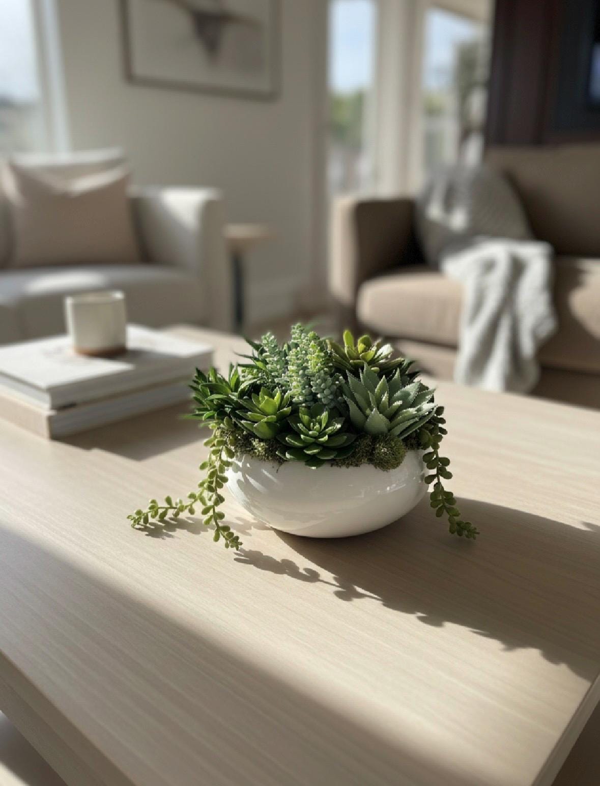 High Quality Succulent Arrangement in White Ceramic Planter: 9" Diameter