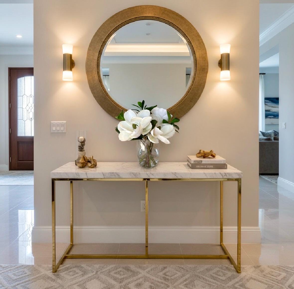 Real Touch White Magnolia & Greenery Centerpiece - Faux Water