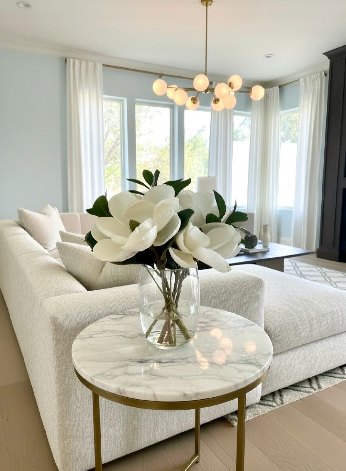 Luxury Real-Touch Magnolia & Greenery Arrangement in Glass Vase (15” × 15”)