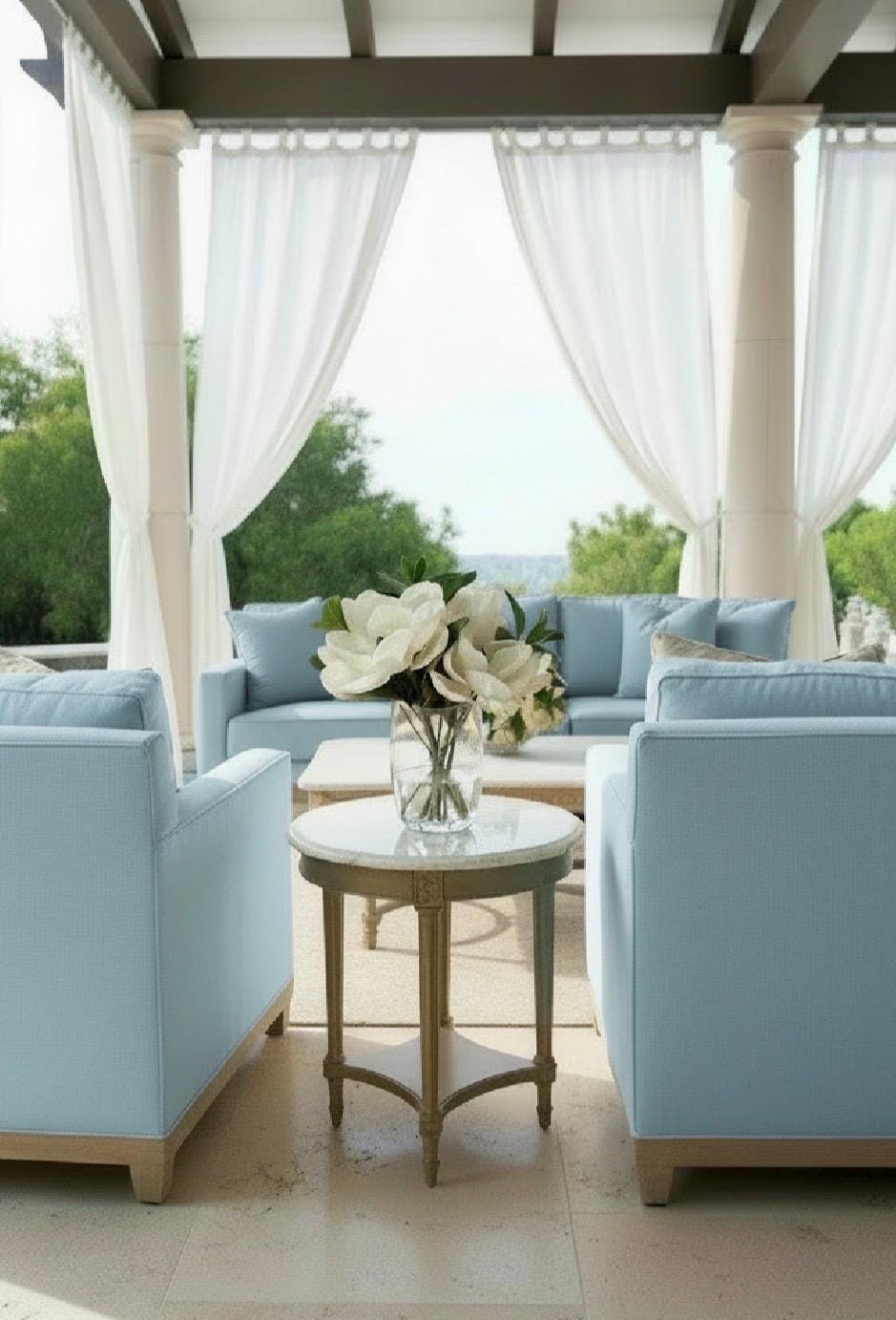 Real Touch White Magnolia & Greenery Centerpiece - Faux Water