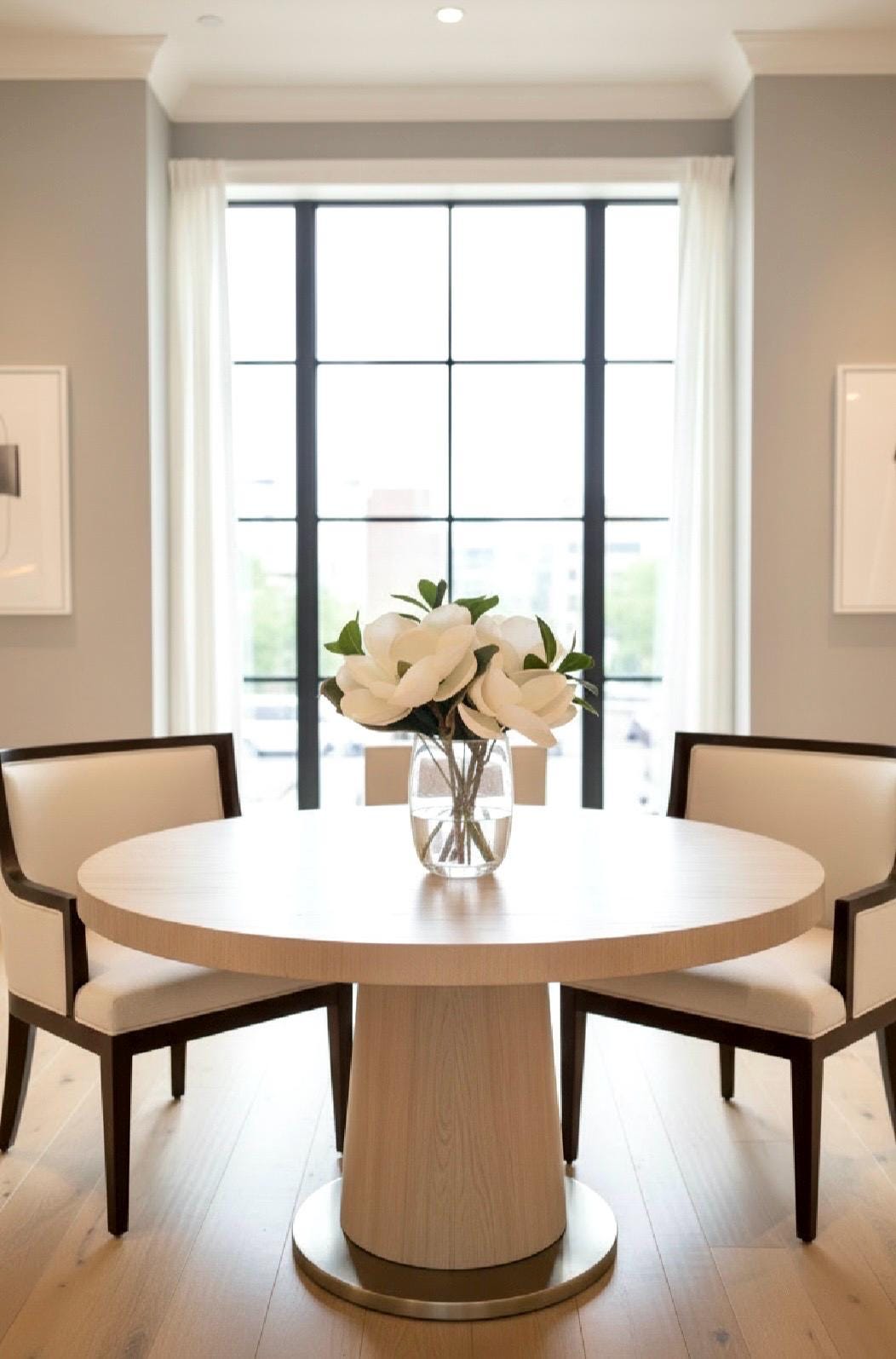 Real Touch White Magnolia & Greenery Centerpiece - Faux Water