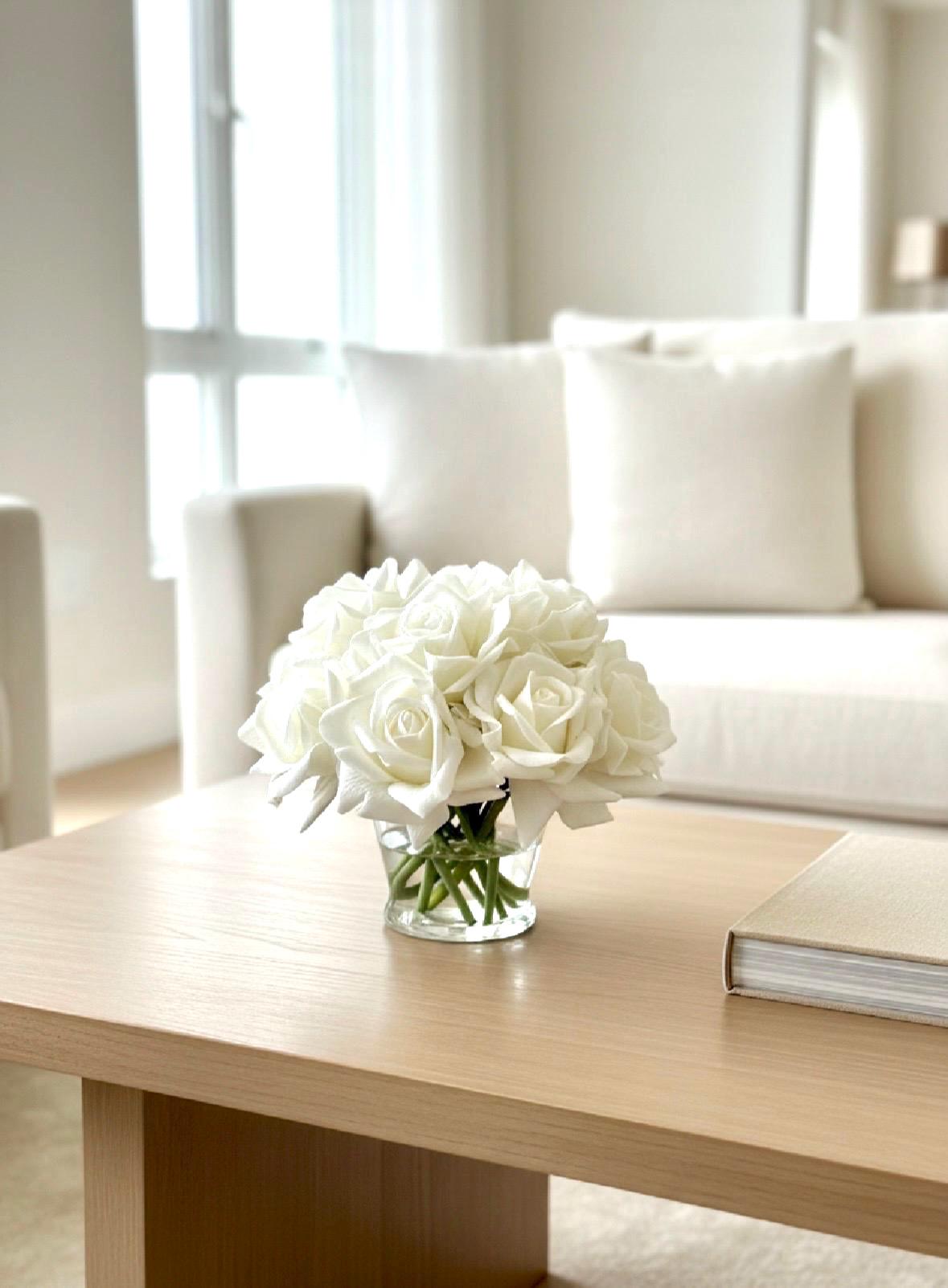 Real Touch Ivory Rose Arrangement: Faux Floral Centerpiece