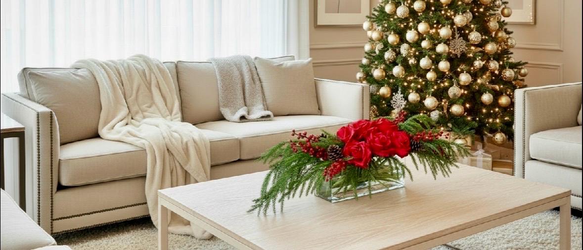 Real Touch Rose & Pine Cone Arrangement: Christmas Centerpiece