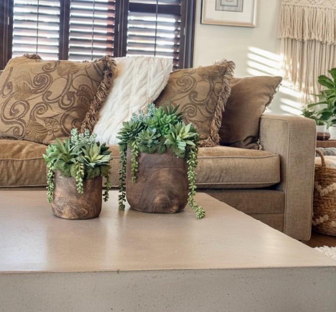 Faux Succulent Arrangement in Wood Planter