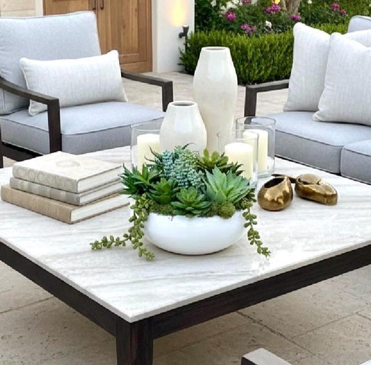 High Quality Succulent Arrangement in White Ceramic Planter: 9" Diameter