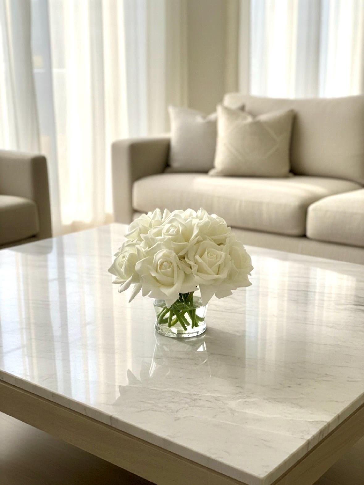 Real Touch Ivory Rose Arrangement: Faux Floral Centerpiece