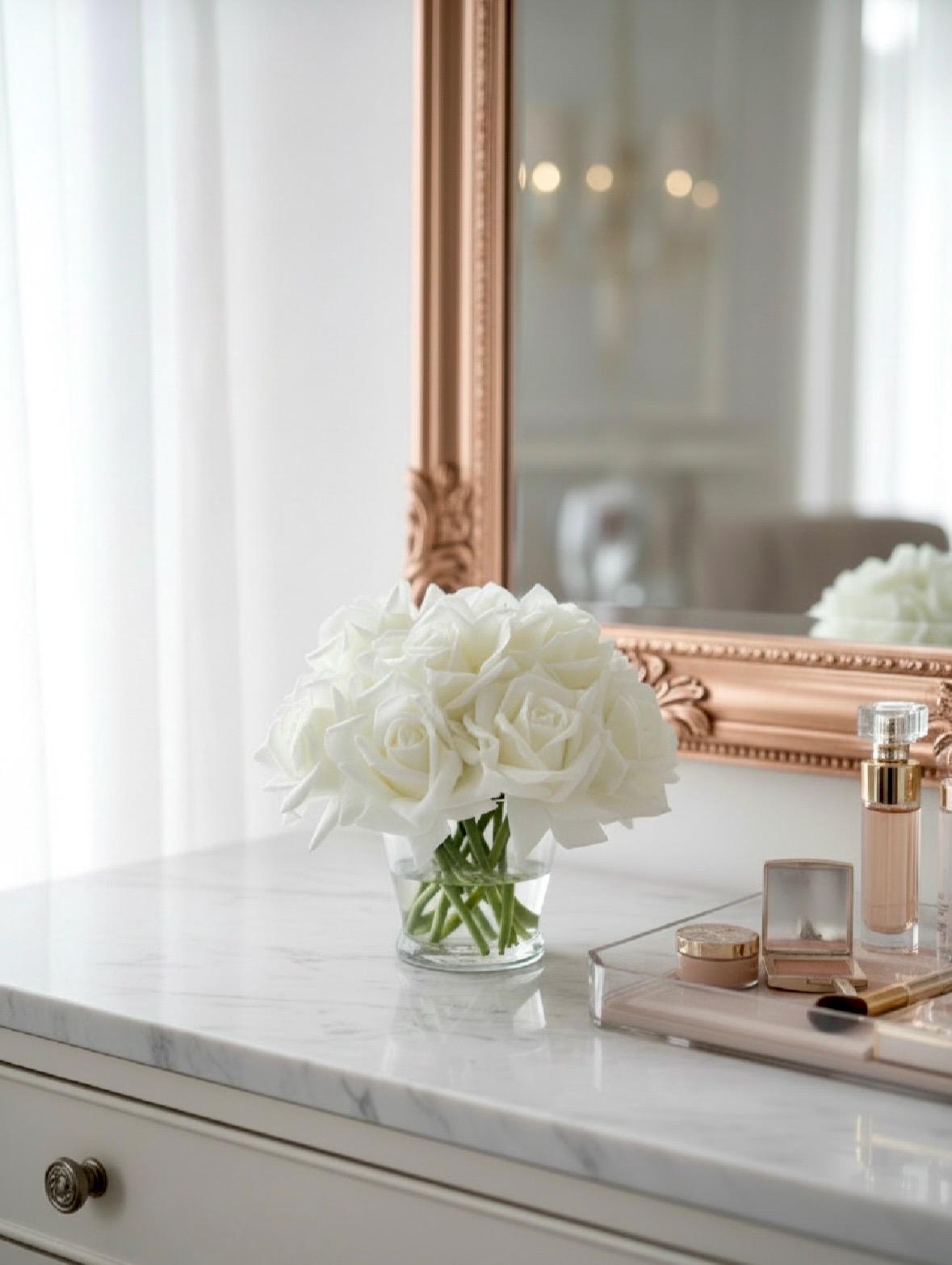 Real Touch Ivory Rose Arrangement: Faux Floral Centerpiece