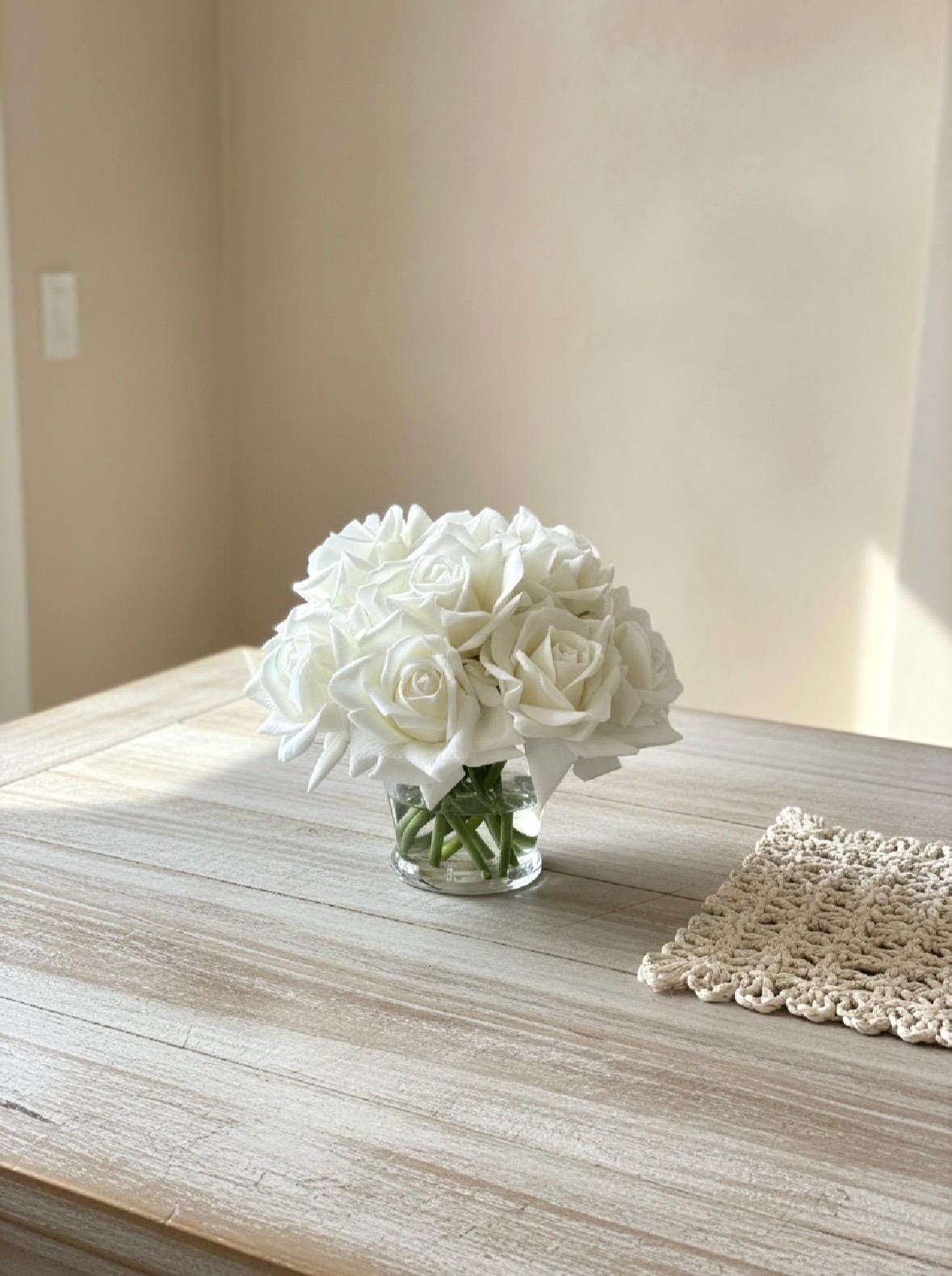Real Touch Ivory Rose Arrangement: Faux Floral Centerpiece