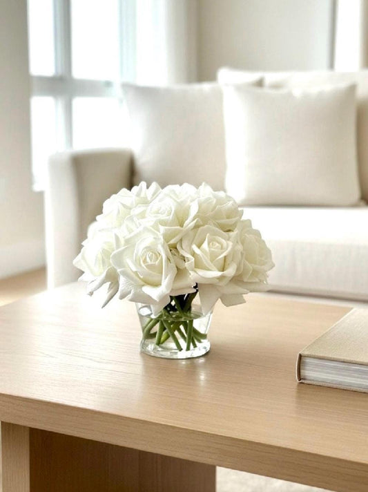 Real Touch Ivory Rose Arrangement: Faux Floral Centerpiece
