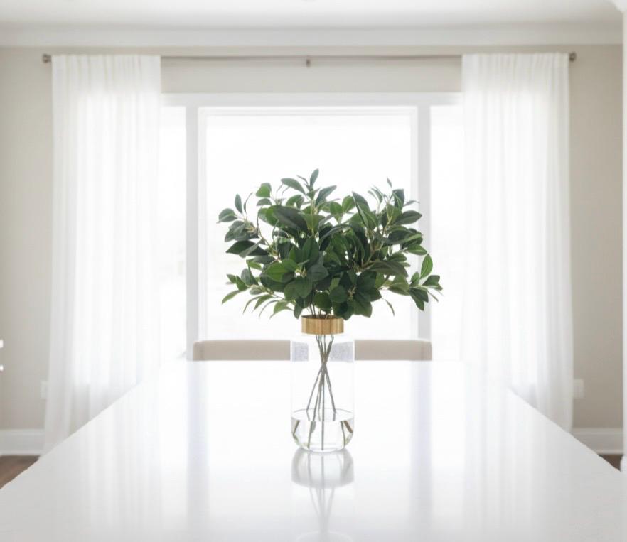 Luxury Tall Gold and Glass Vase, Faux Greenery Centerpiece