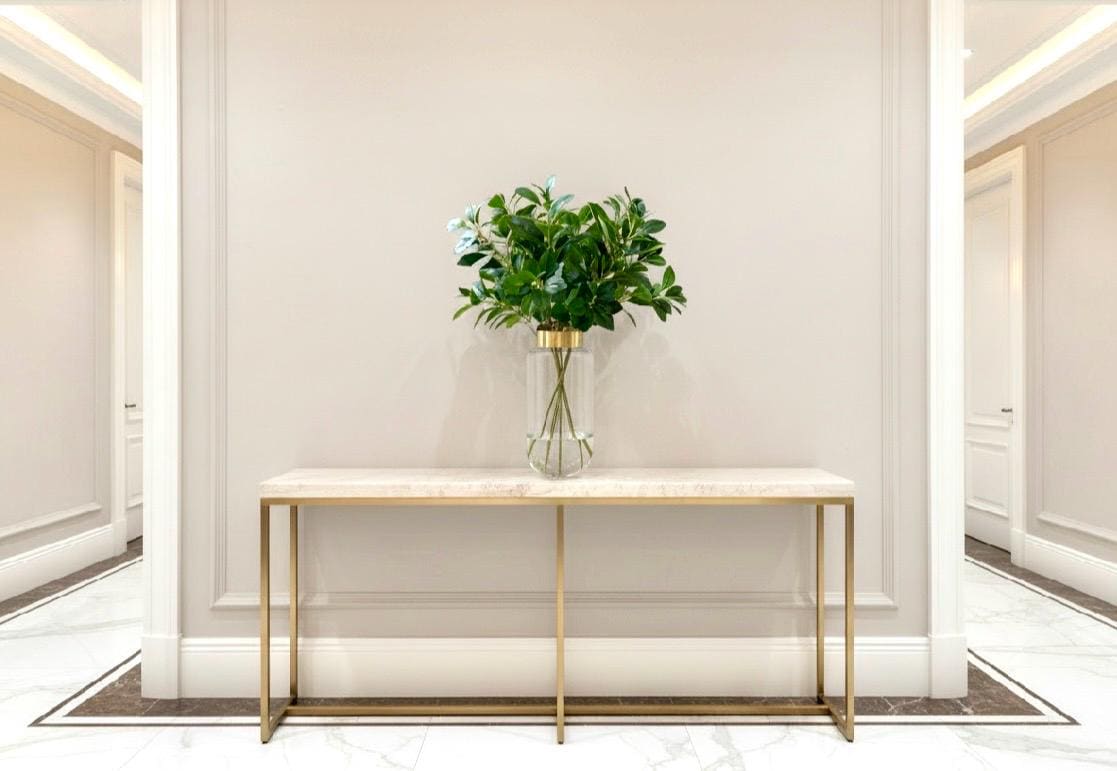 Luxury Tall Gold and Glass Vase, Faux Greenery Centerpiece