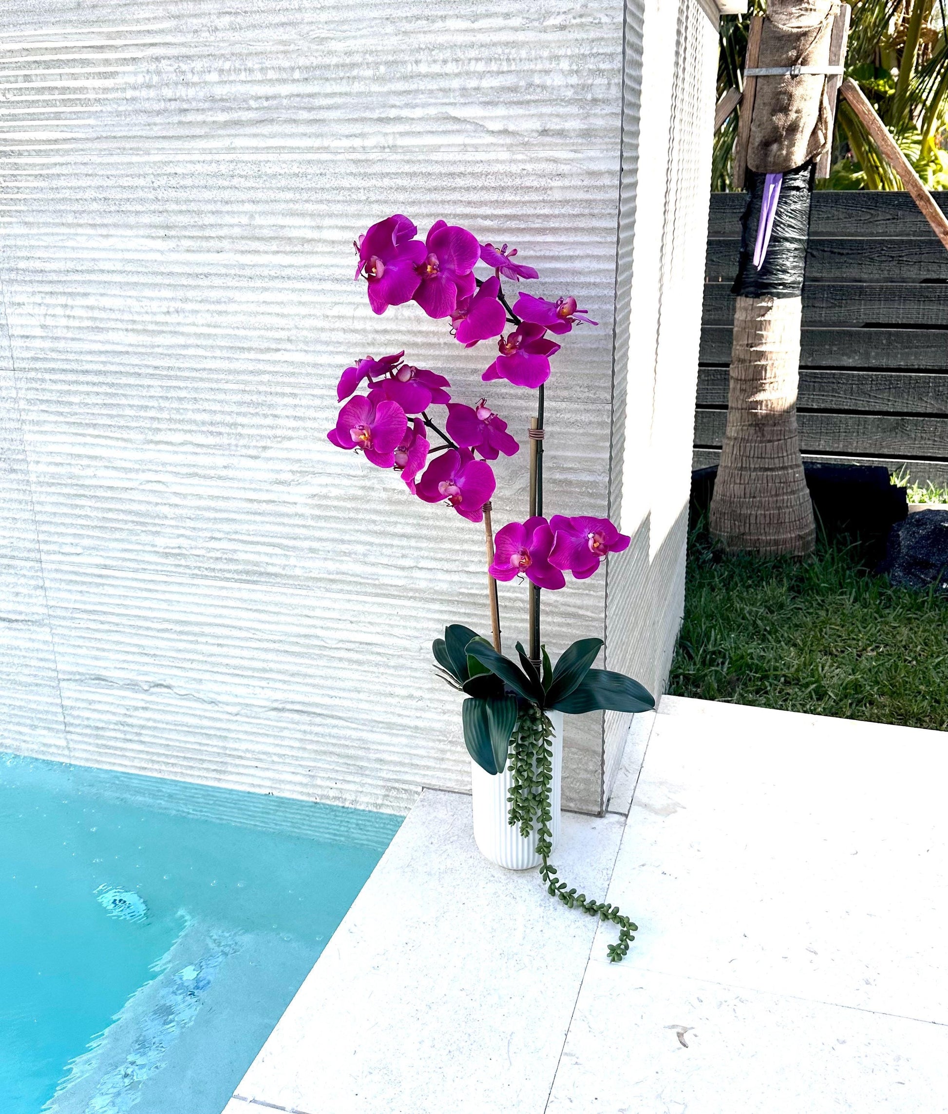 Real Touch Fuchsia Orchid Arrangement: Tall Faux Centerpiece