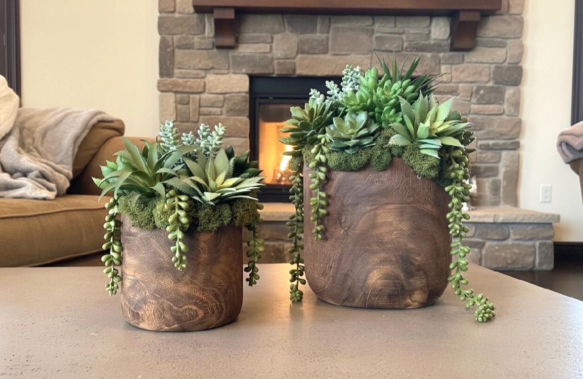 Faux Succulent Arrangement in Wood Planter