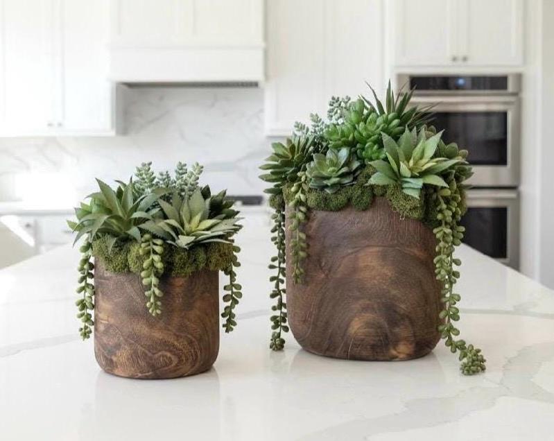 Faux Succulent Arrangement in Wood Planter