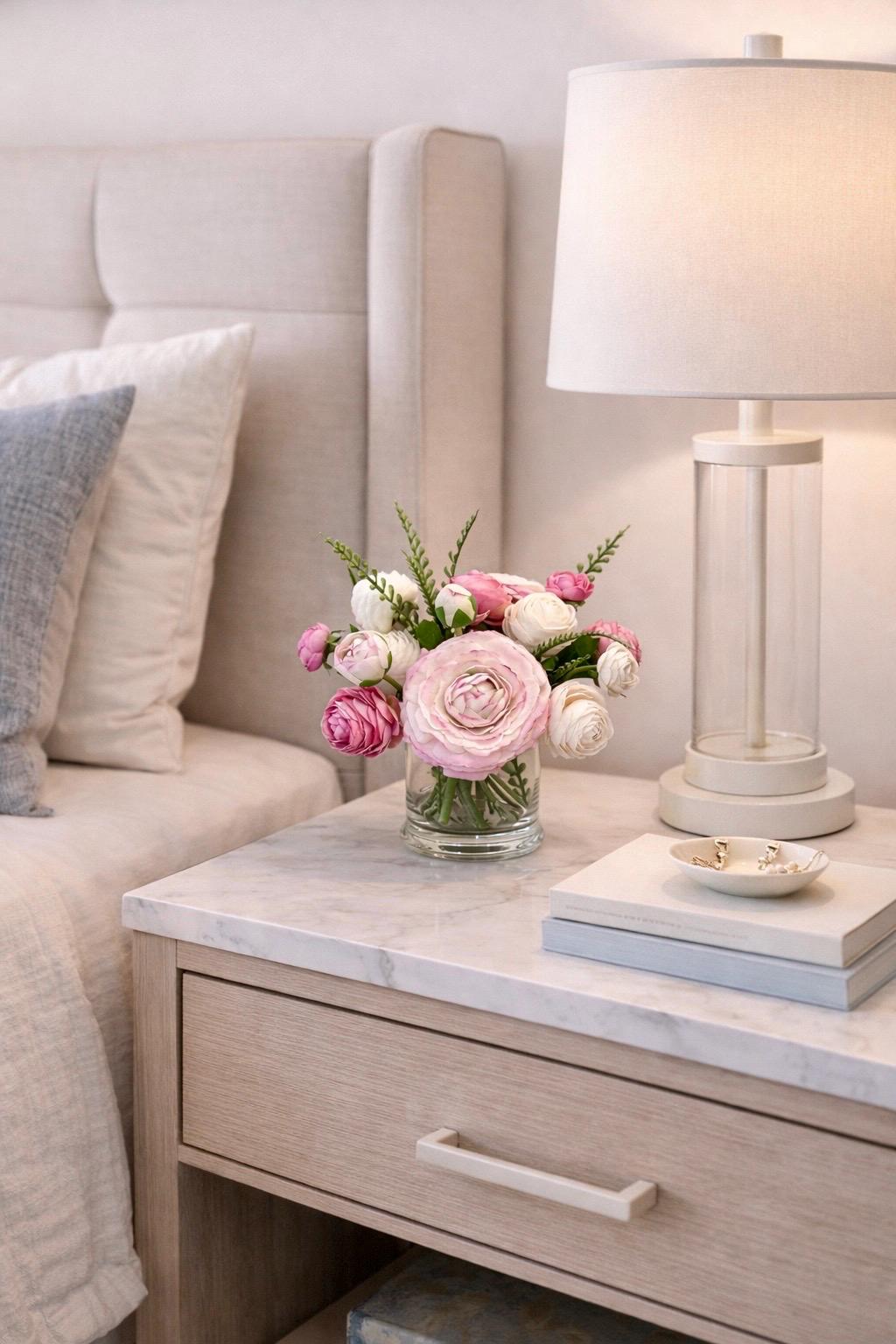 Real Touch Ranunculus Floral Faux Water Arrangement: Pink Centerpiece