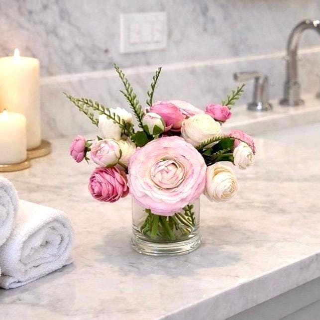 Real Touch Ranunculus Floral Faux Water Arrangement: Pink Centerpiece