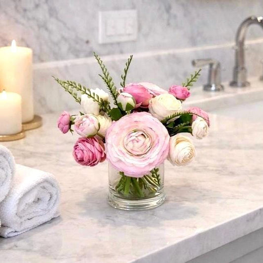 Real Touch Ranunculus Floral Faux Water Arrangement: Pink Centerpiece
