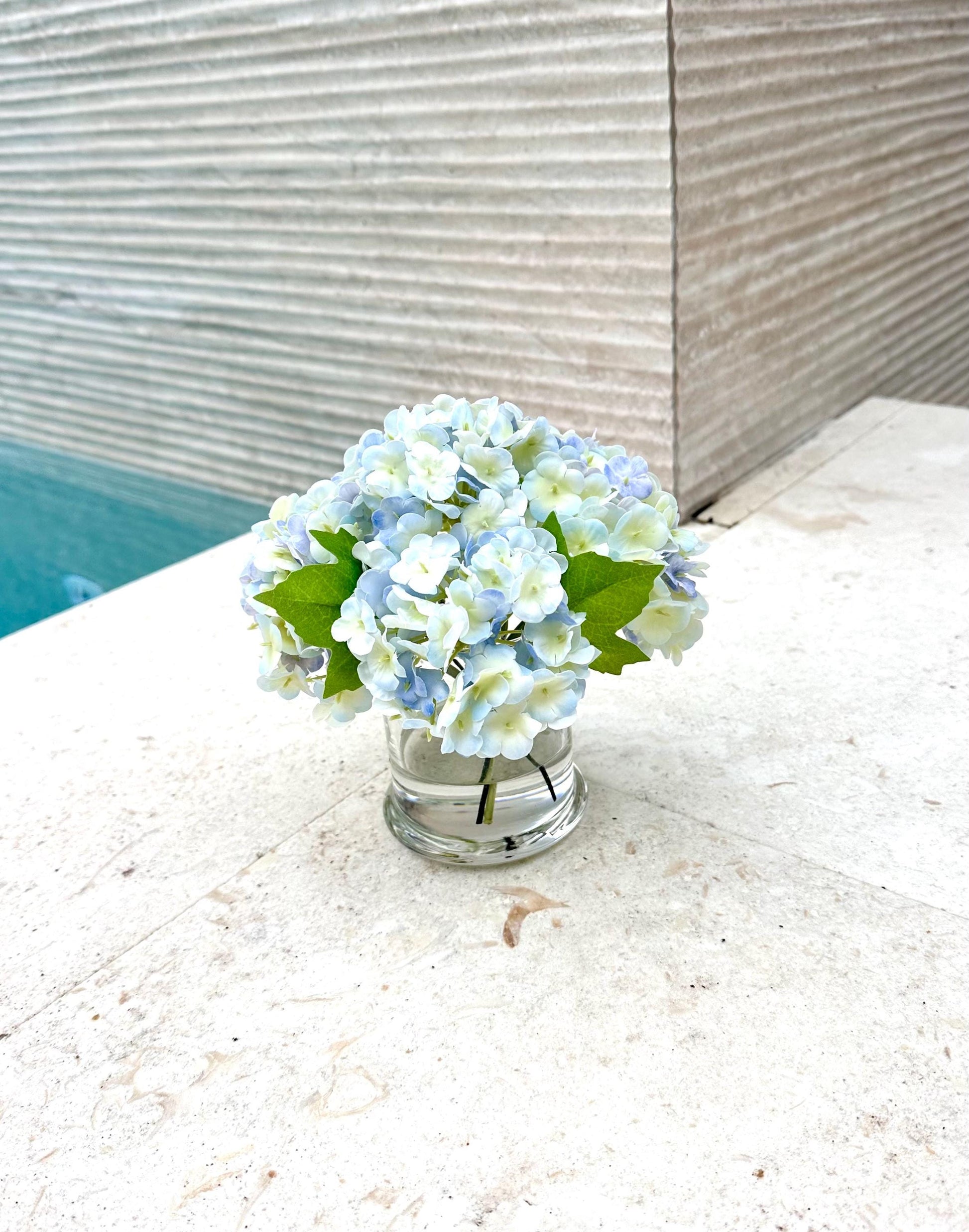 Real Touch Light Blue Hydrangea Arrangement: Faux Floral Centerpiece