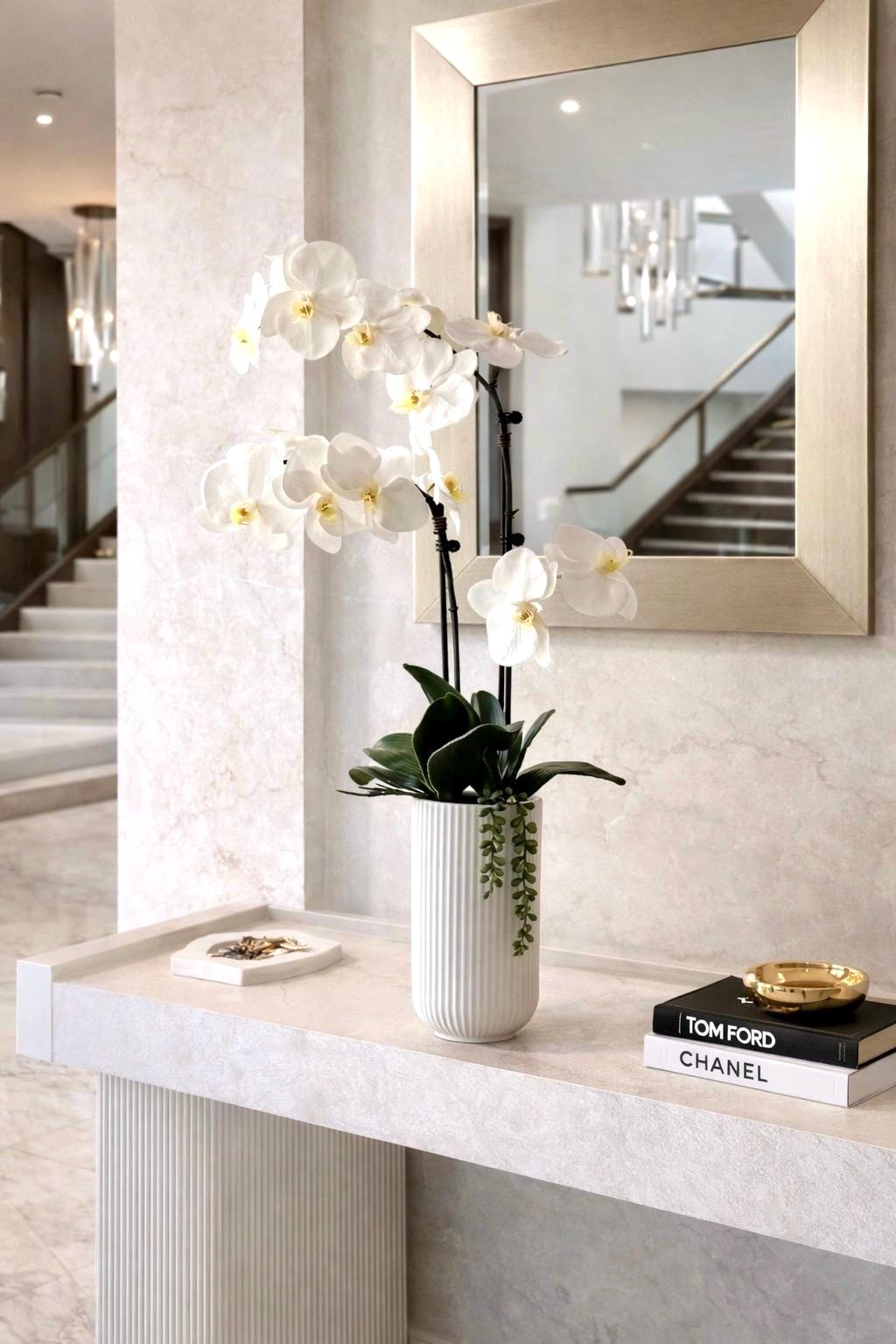 Real Touch White Orchid Arrangement: Tall Faux Centerpiece