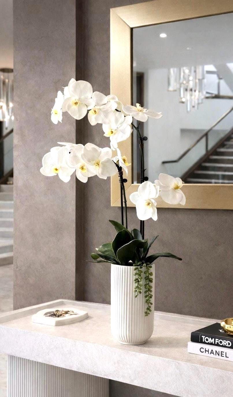Real Touch White Orchid Arrangement: Tall Faux Centerpiece
