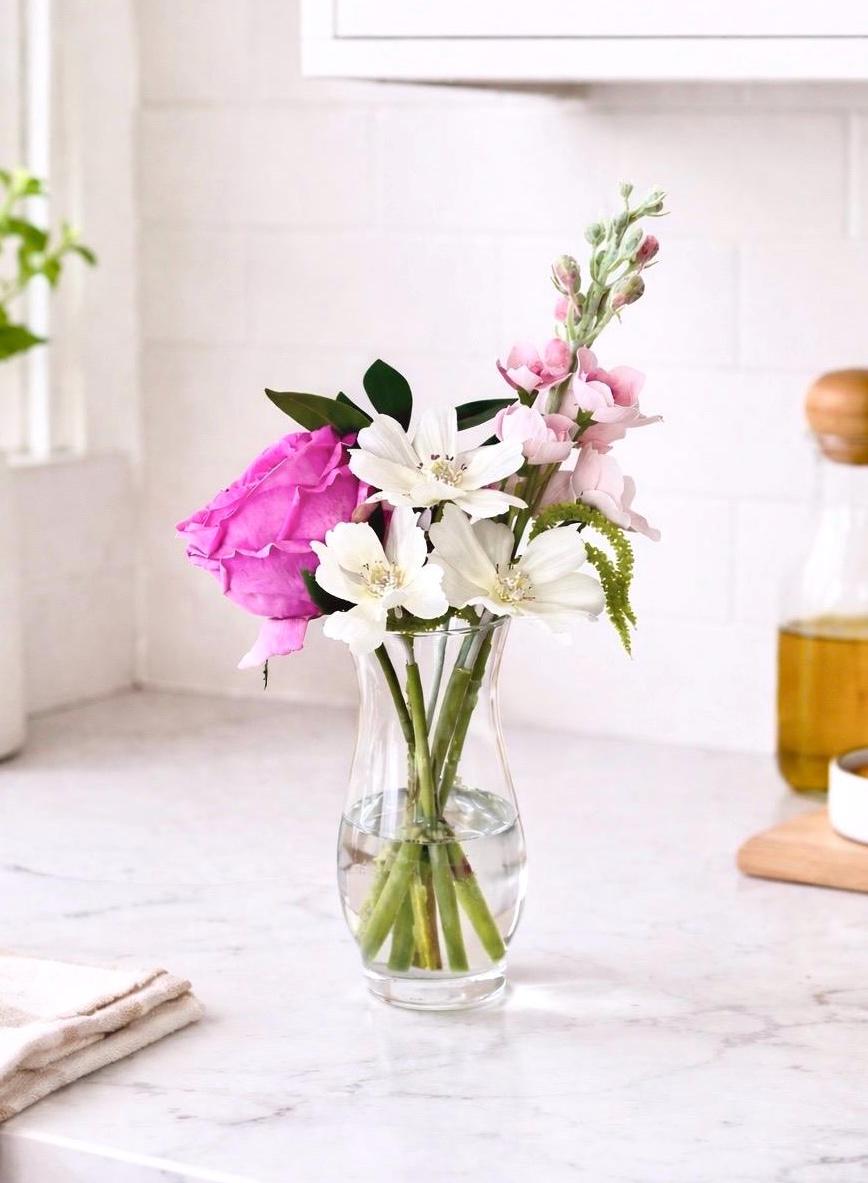 Real Touch Fuchsia Rose Floral Arrangement, Faux Spring Centerpiece