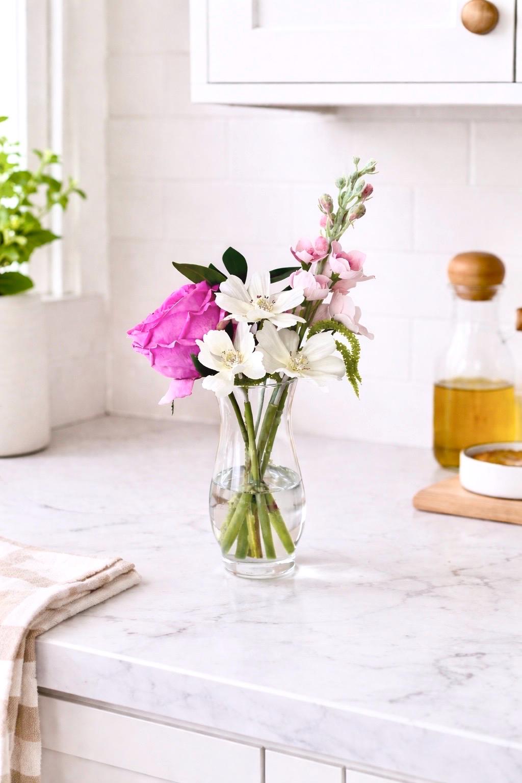 Real Touch Fuchsia Rose Floral Arrangement, Faux Spring Centerpiece