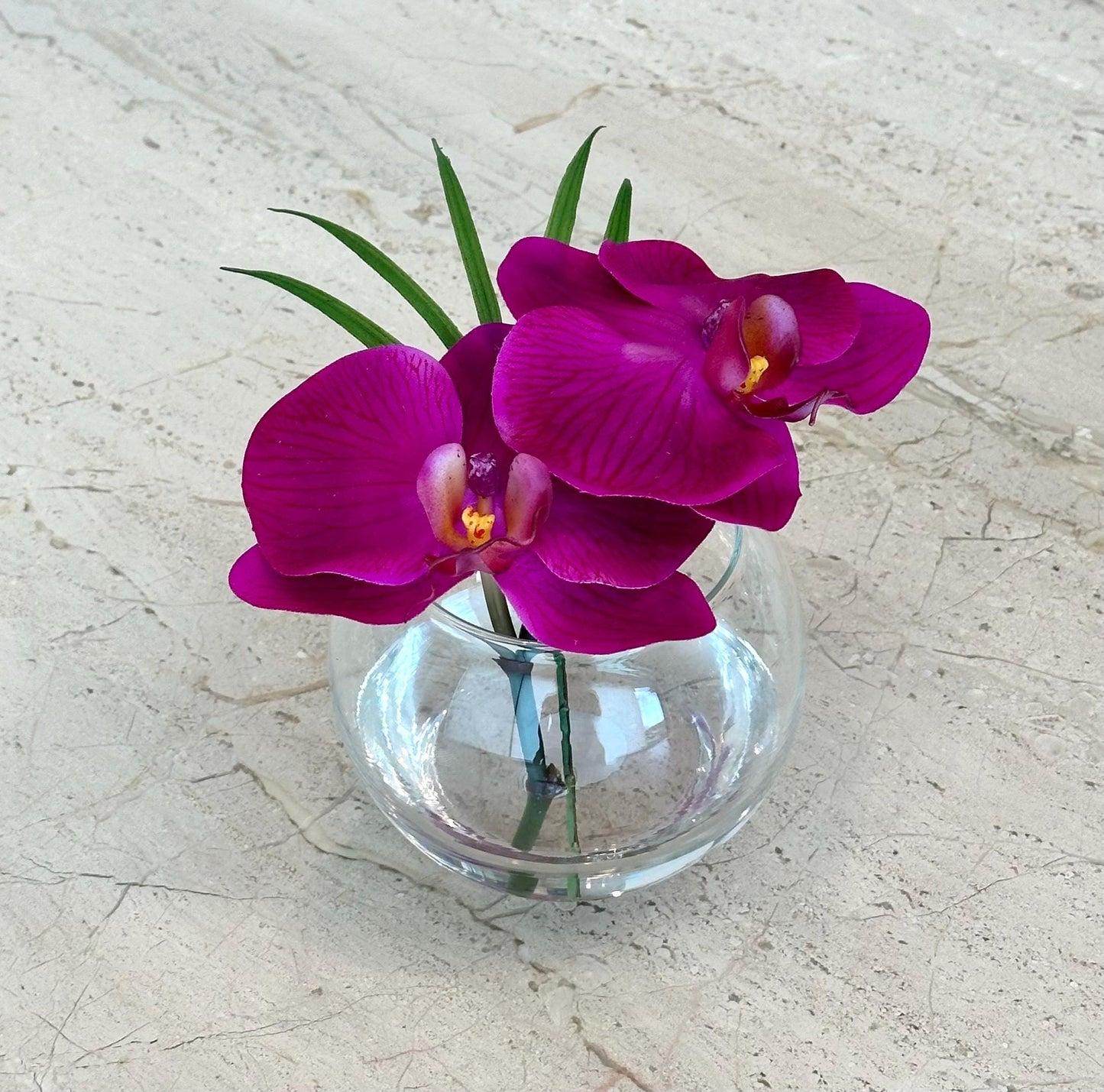 The Juliette Real Touch Fuchsia Orchid Arrangement in Faux Water, Small Orchid Centerpiece, 6” Floral Decor, Modern Home Accent, Gift