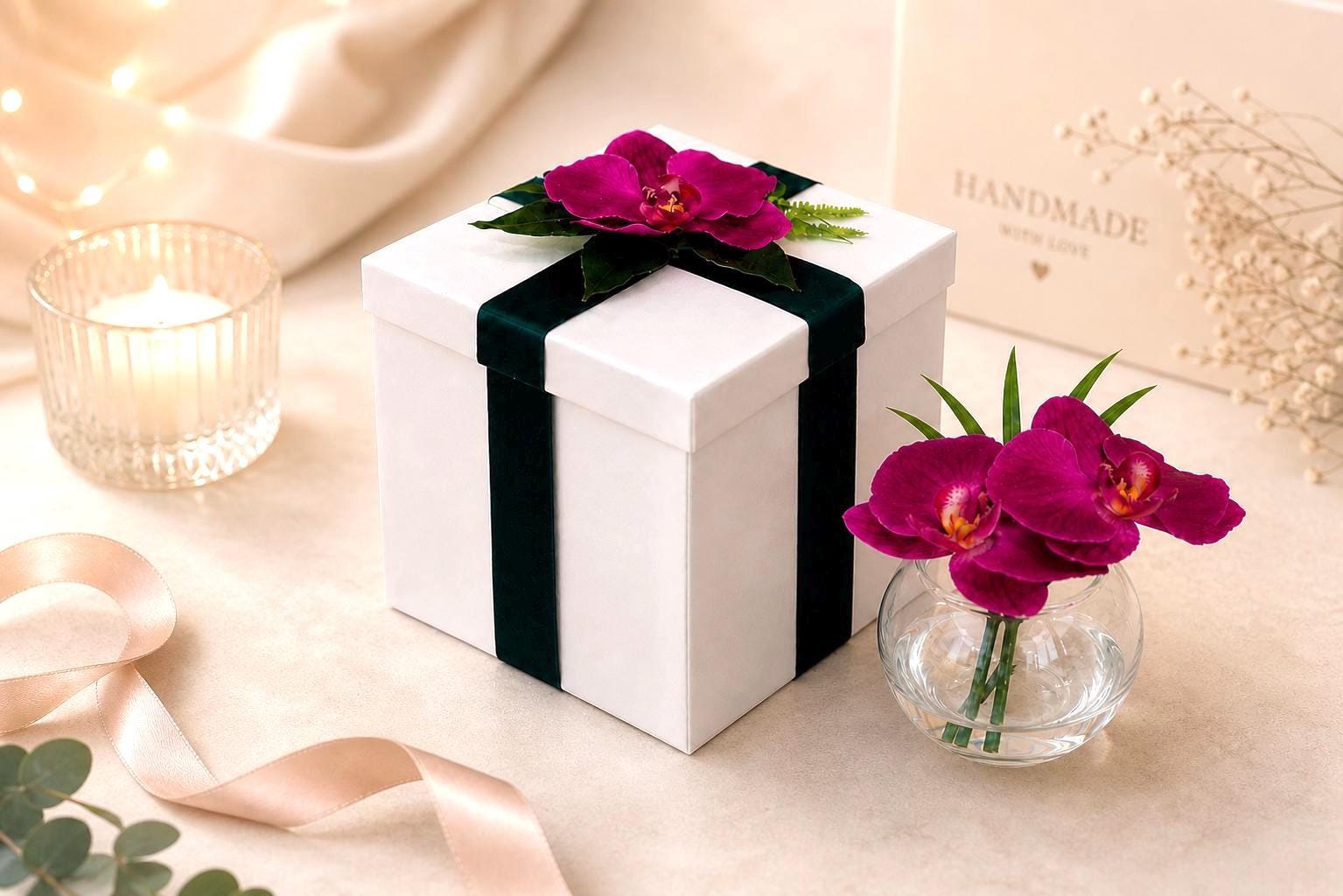 The Juliette Real Touch Fuchsia Orchid Arrangement in Faux Water, Small Orchid Centerpiece, 6” Floral Decor, Modern Home Accent, Gift