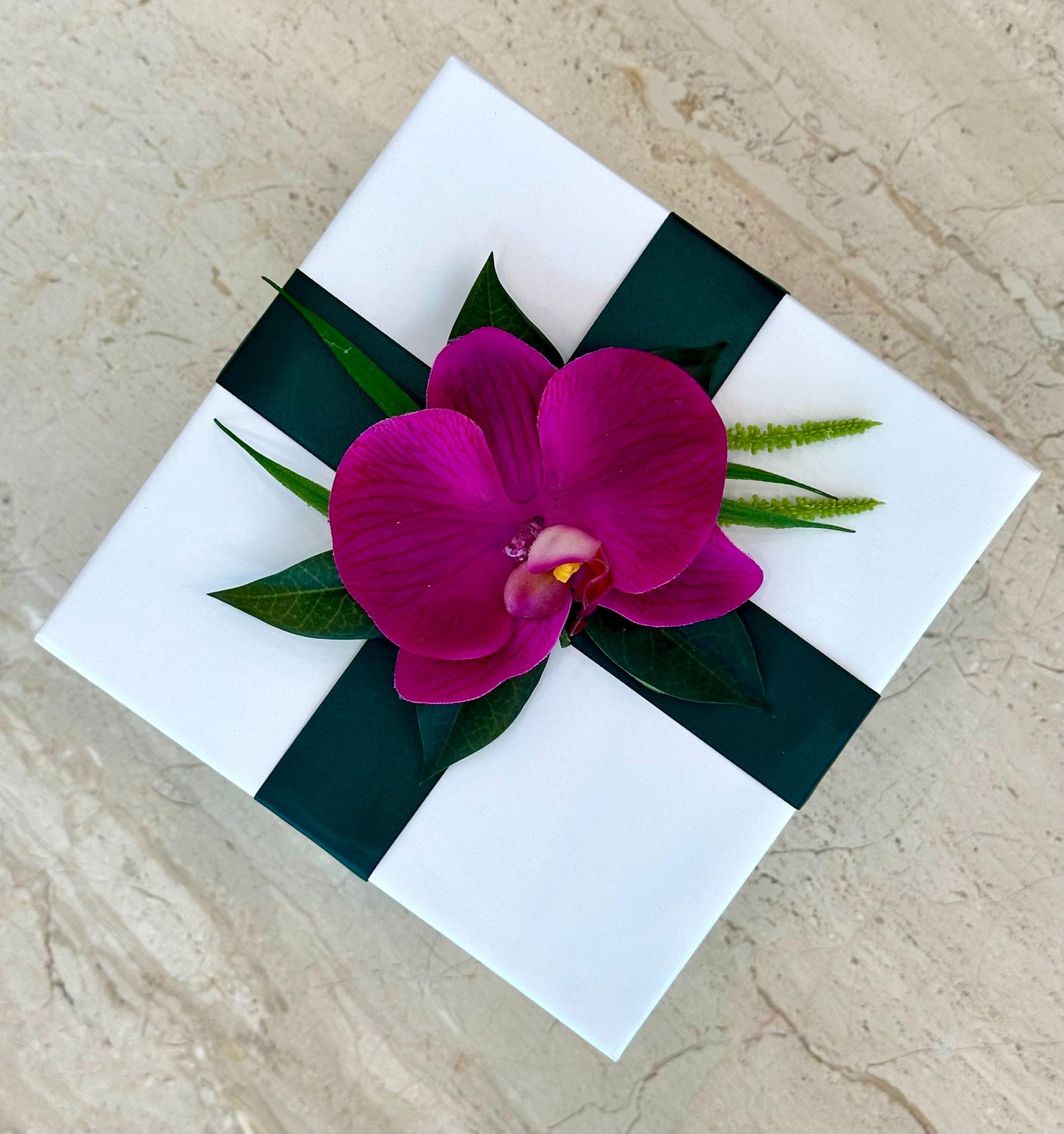 The Juliette Real Touch Fuchsia Orchid Arrangement in Faux Water, Small Orchid Centerpiece, 6” Floral Decor, Modern Home Accent, Gift