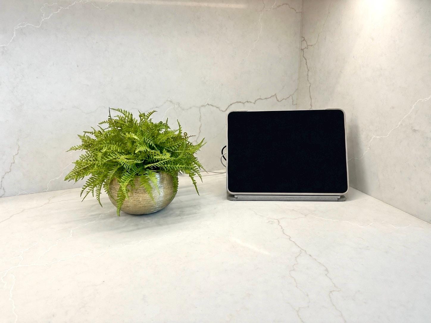 Luxury Real Touch Fiddlehead Fern Arrangement, Ultra Realistic Faux Fern in Textured Gold Container, Modern Home Decor, Preserved Moss Base,