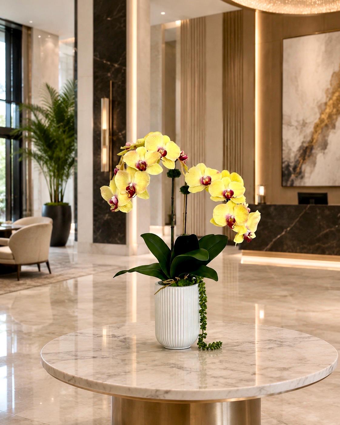 Real Touch Yellow or Fuchsia Orchid Arrangement: Tall Faux Centerpiece