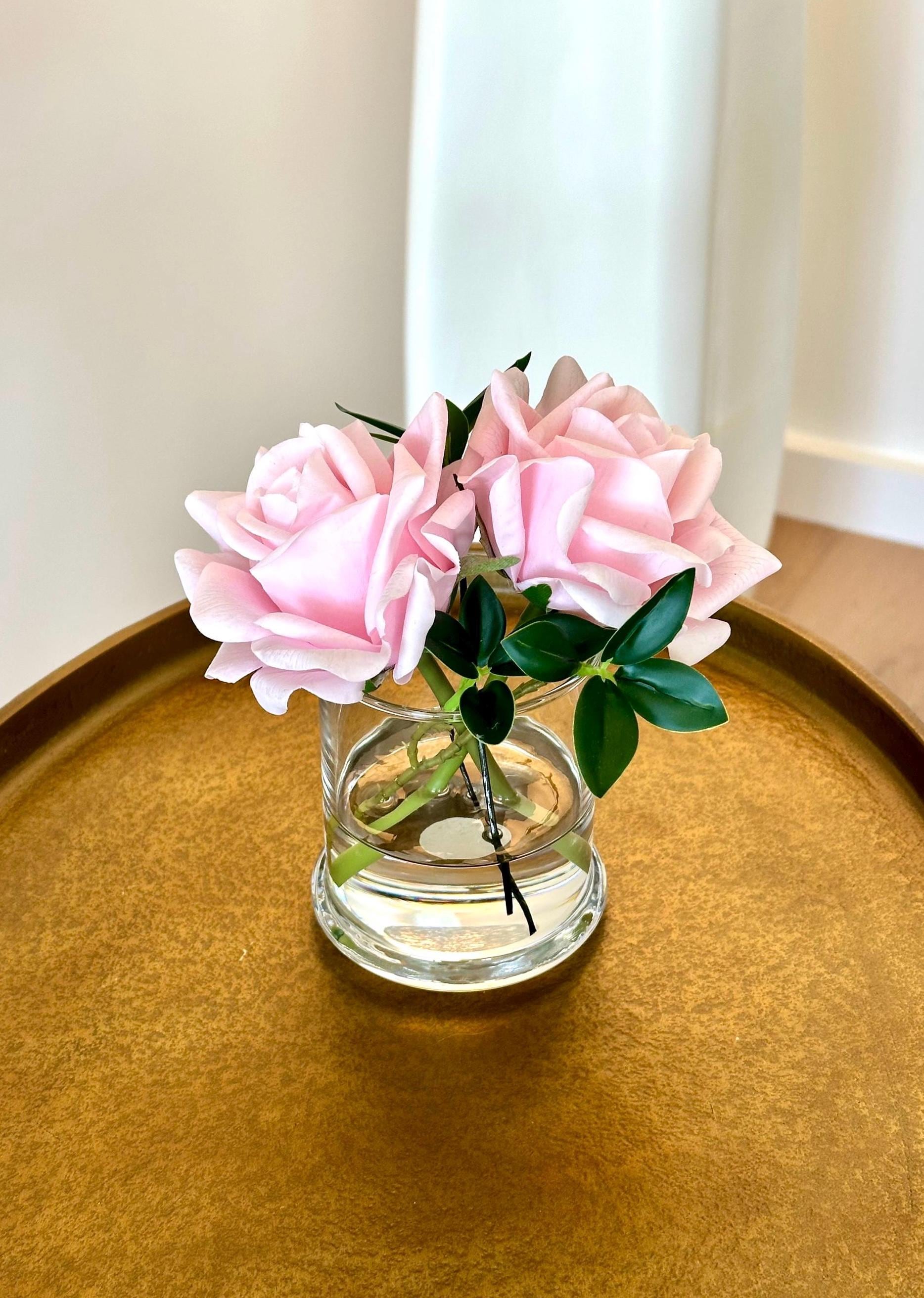 Real Touch Rose Arrangement: Glass Vase, Faux Water (Optional Gift Box)