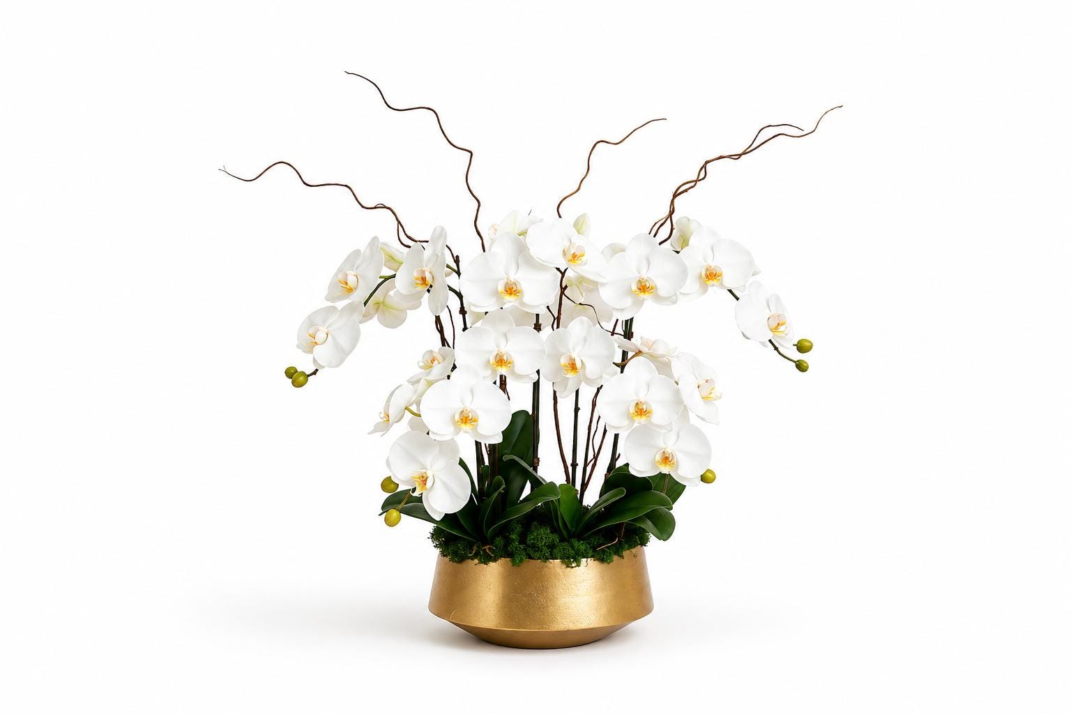 Real Touch White Orchid Centerpiece: Modern Gold Vase Arrangement