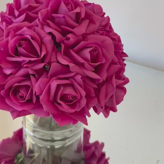 Real Touch Fuchsia Rose Arrangement: Faux Floral Centerpiece