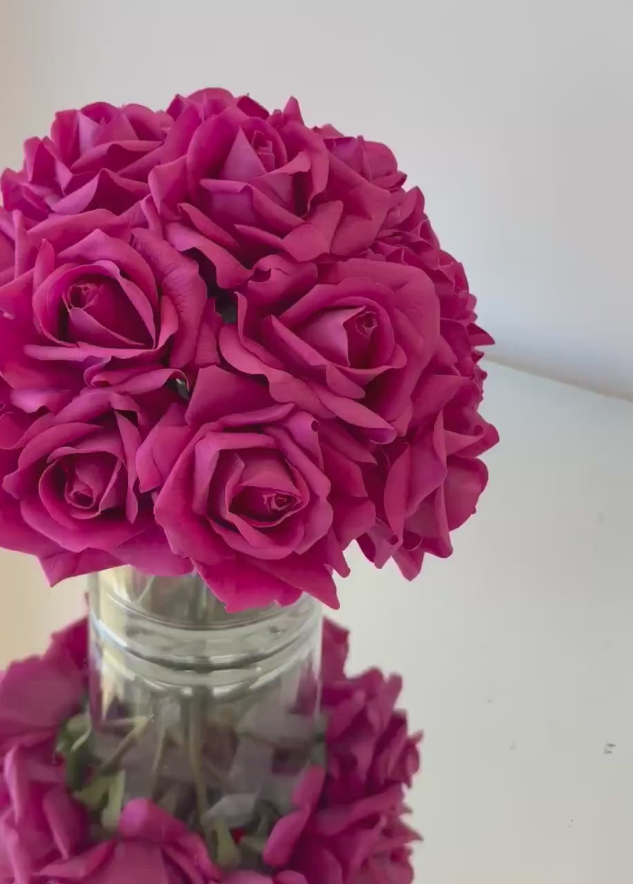 Real Touch Fuchsia Rose Arrangement: Faux Floral Centerpiece
