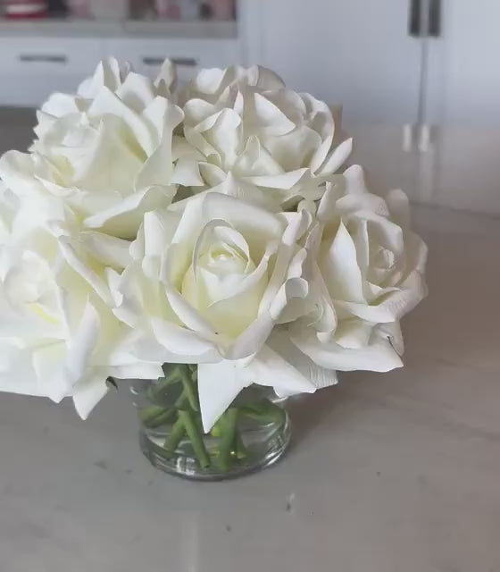 Real Touch Ivory Rose Arrangement: Faux Floral Centerpiece