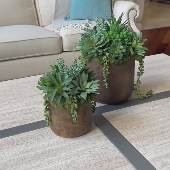 Faux Succulent Arrangement in Wood Planter