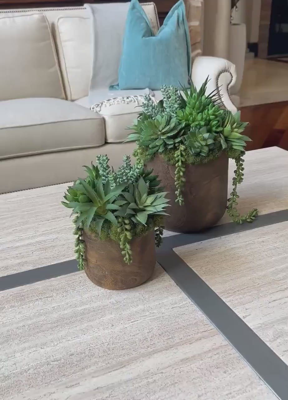Faux Succulent Arrangement in Wood Planter
